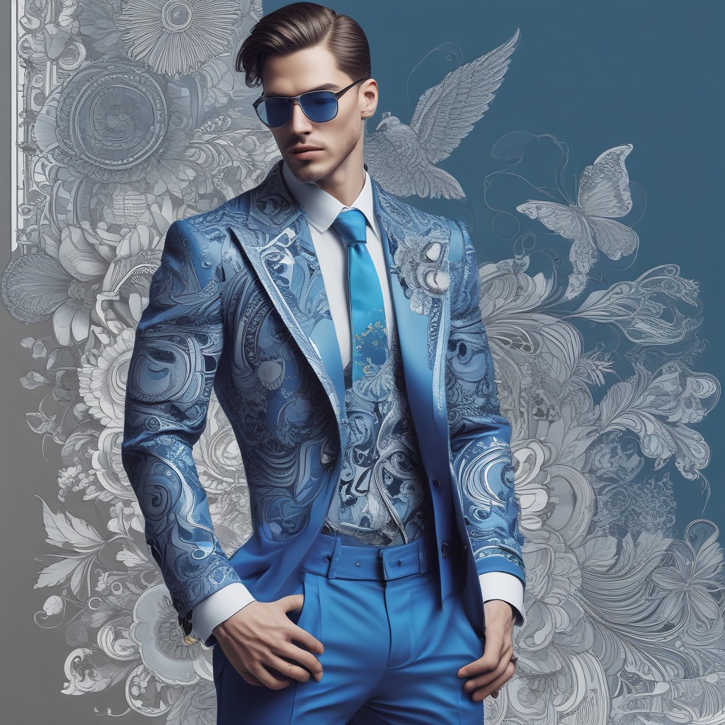 Stylish man in blue outfit with artistic design